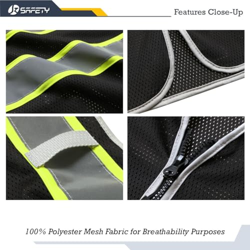 JKSafety Hi-Vis ANSI/ISEA Compliant Reflective Safety Vest for Construction High Visibility PPE for Men and Women Neon Color Safety Apparel for Works (099-Black, M) - Image 3