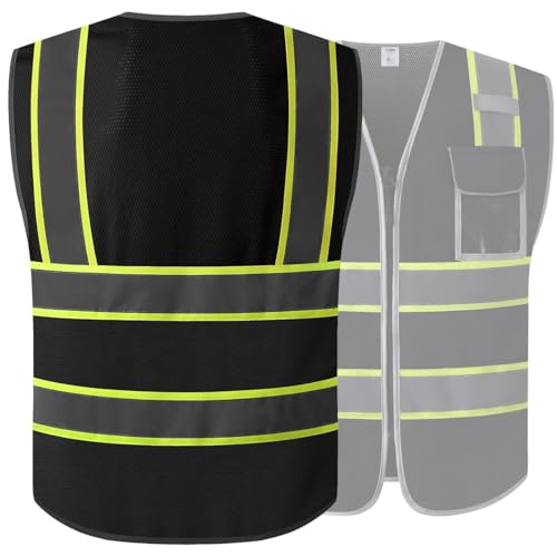JKSafety Hi-Vis ANSI/ISEA Compliant Reflective Safety Vest for Construction High Visibility PPE for Men and Women Neon Color Safety Apparel for Works (099-Black, M) - Image 4