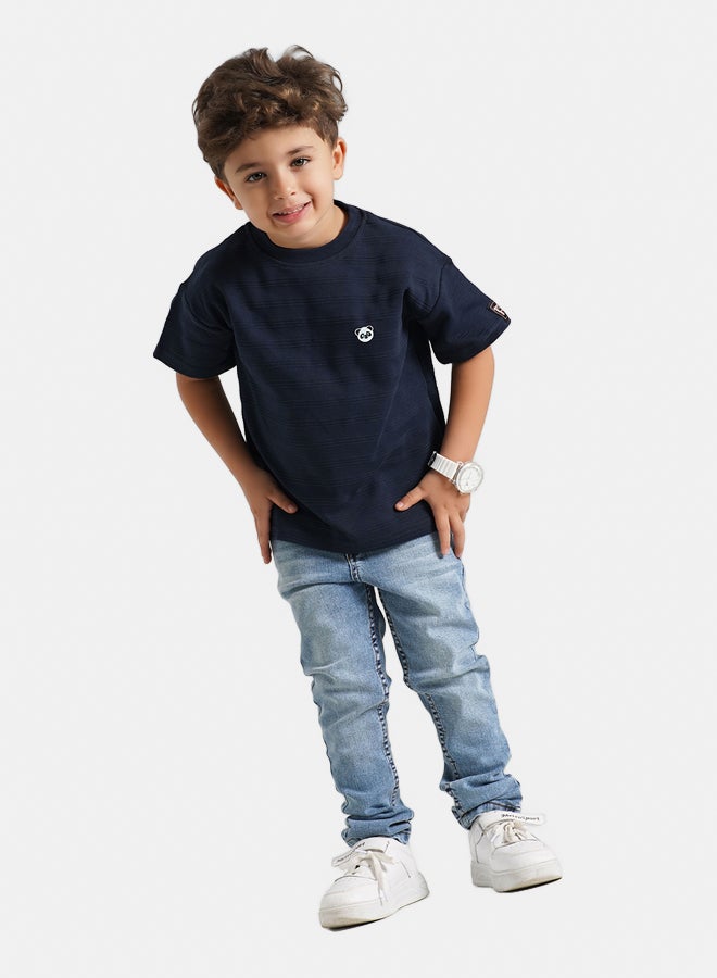 ريمينت تيشرت للاولاد بقماش قطن مقلم كحلي - Image 2