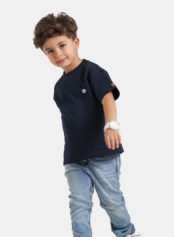 ريمينت تيشرت للاولاد بقماش قطن مقلم كحلي - Image 1