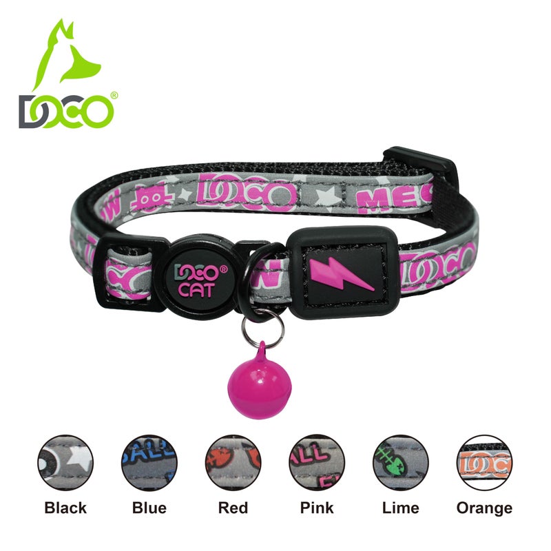 DOCO Cat Collar Breakaway Safety Buckle with Bell | Reflective Lime Adjustable Nylon Collar for Kittens & Adult Cats | Comfortable & Safe for Girls & Boys | Neck 3/8" x 7.5-12", Up to 13lb - Image 3