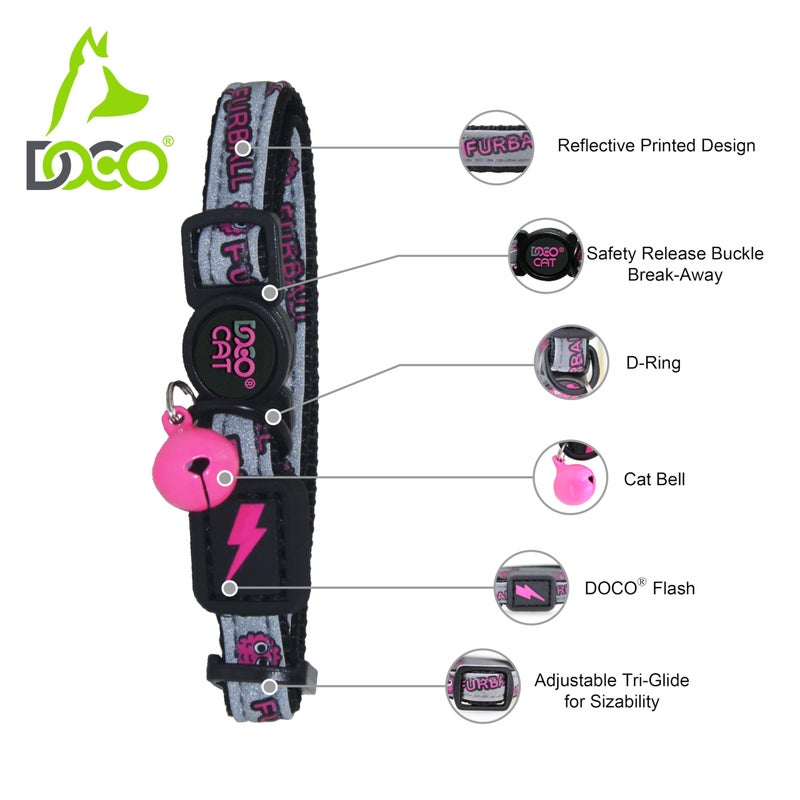 DOCO Cat Collar Breakaway Safety Buckle with Bell | Reflective Lime Adjustable Nylon Collar for Kittens & Adult Cats | Comfortable & Safe for Girls & Boys | Neck 3/8" x 7.5-12", Up to 13lb - Image 4