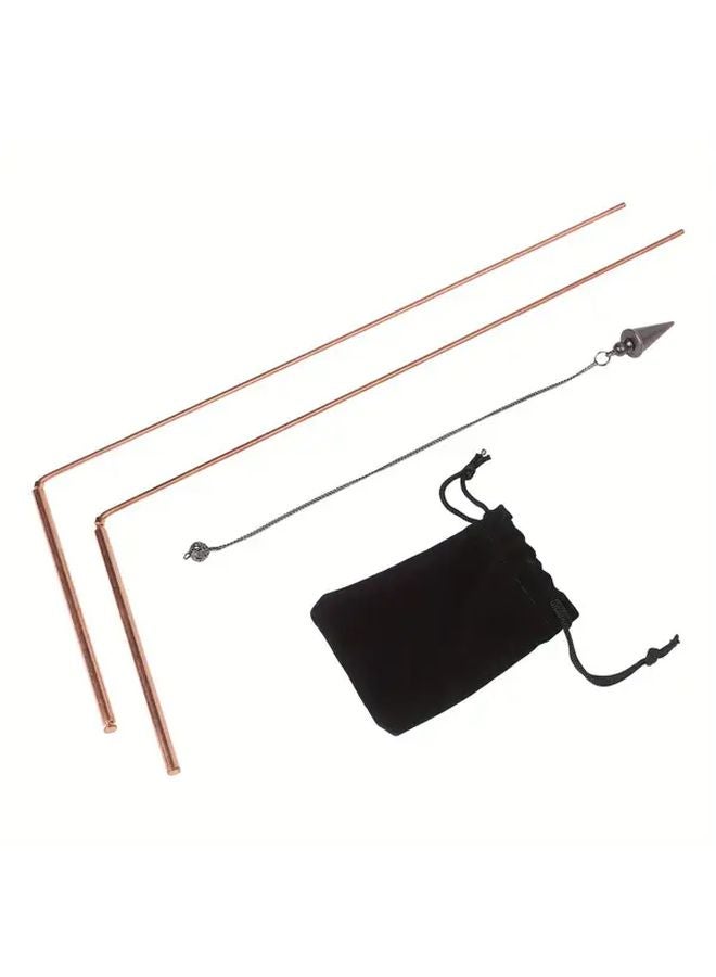1 مجموعة قضبان كشف المياه النحاسية والبندول، أدوات معدنية متينة مع حقيبة تخزين - Image 1