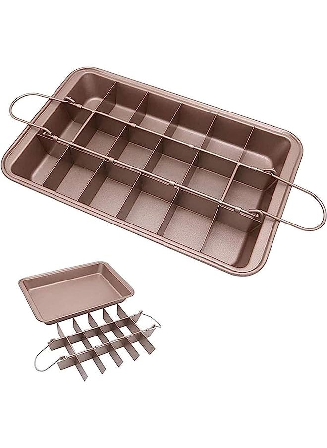 Brownie Pan with Dividers, 18 Pre-slicer Non Stick Brownie Baking Tray with Built-in Slicer and Handle, Carbon Steel Bakeware for All Oven Baking