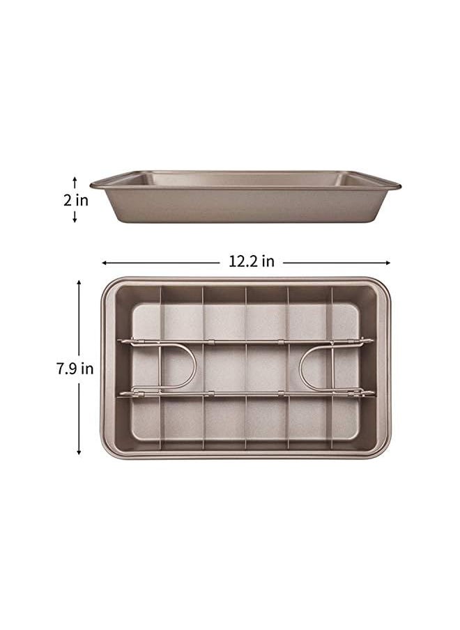 Brownie Pan with Dividers, 18 Pre-slicer Non Stick Brownie Baking Tray with Built-in Slicer and Handle, Carbon Steel Bakeware for All Oven Baking