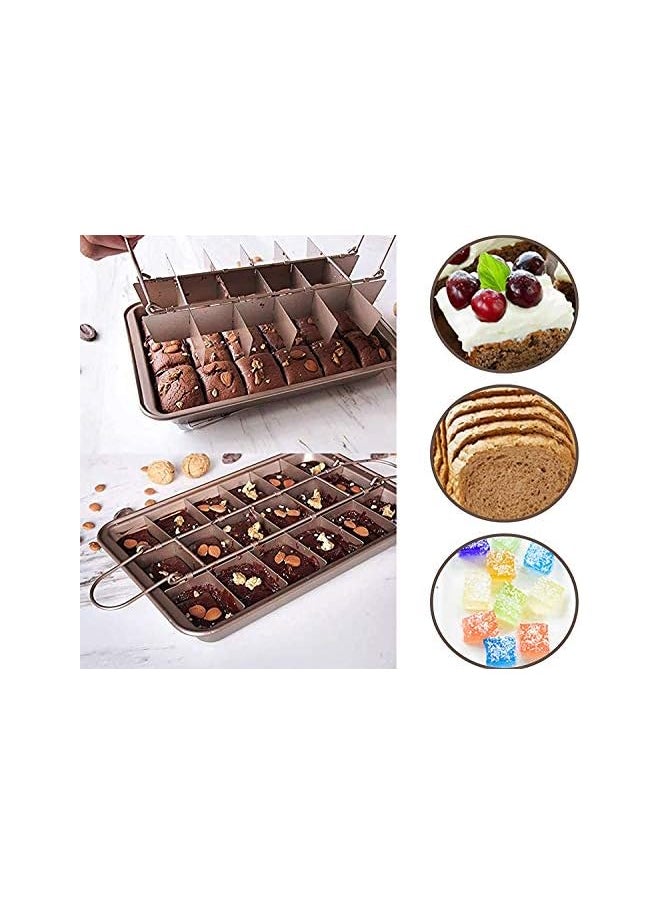 Brownie Pan with Dividers, 18 Pre-slicer Non Stick Brownie Baking Tray with Built-in Slicer and Handle, Carbon Steel Bakeware for All Oven Baking