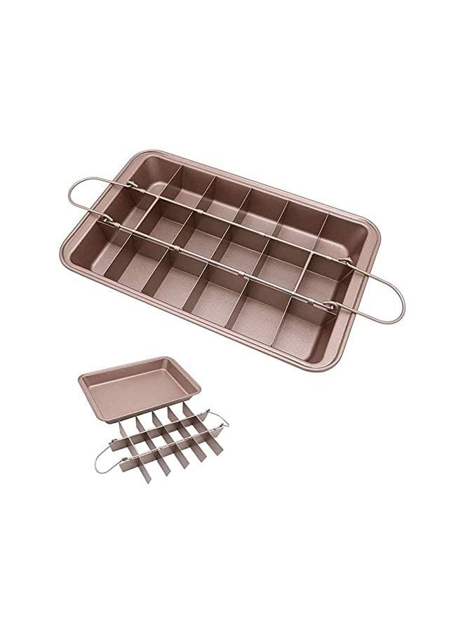 Brownie Pan with Dividers, 18 Pre-slicer Non Stick Brownie Baking Tray with Built-in Slicer and Handle, Carbon Steel Bakeware for All Oven Baking