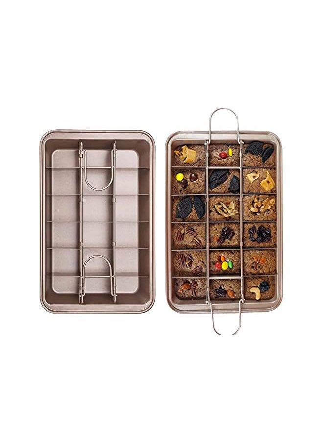 Brownie Pan with Dividers, 18 Pre-slicer Non Stick Brownie Baking Tray with Built-in Slicer and Handle, Carbon Steel Bakeware for All Oven Baking