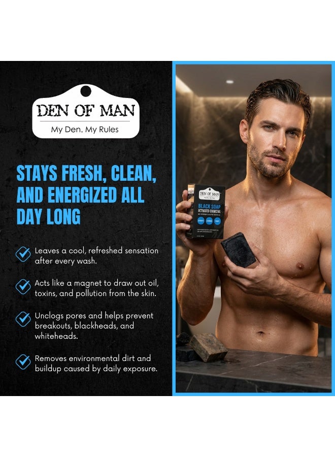 Den of Man Activated Charcoal Black Soap 100g for Men – Charcoal Soap for Face & Body – Acne Soap, Oil Control Soap, Deep Cleansing Detox Bar with Tea Tree Oil & Peppermint – Men Grooming Soap - Image 5