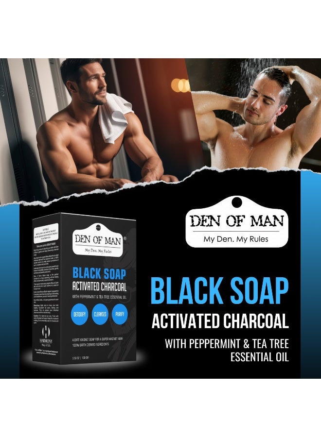 Den of Man Activated Charcoal Black Soap 100g for Men – Charcoal Soap for Face & Body – Acne Soap, Oil Control Soap, Deep Cleansing Detox Bar with Tea Tree Oil & Peppermint – Men Grooming Soap - Image 2