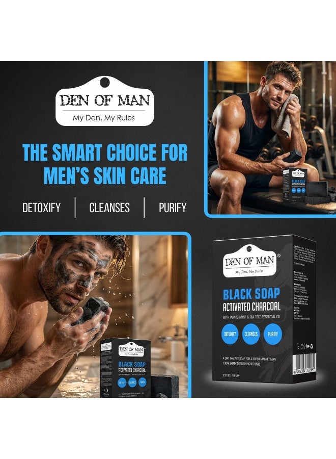 Den of Man Activated Charcoal Black Soap 100g for Men – Charcoal Soap for Face & Body – Acne Soap, Oil Control Soap, Deep Cleansing Detox Bar with Tea Tree Oil & Peppermint – Men Grooming Soap - Image 4