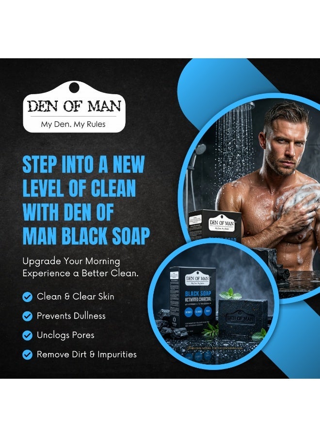 Den of Man Activated Charcoal Black Soap 100g for Men – Charcoal Soap for Face & Body – Acne Soap, Oil Control Soap, Deep Cleansing Detox Bar with Tea Tree Oil & Peppermint – Men Grooming Soap - Image 4