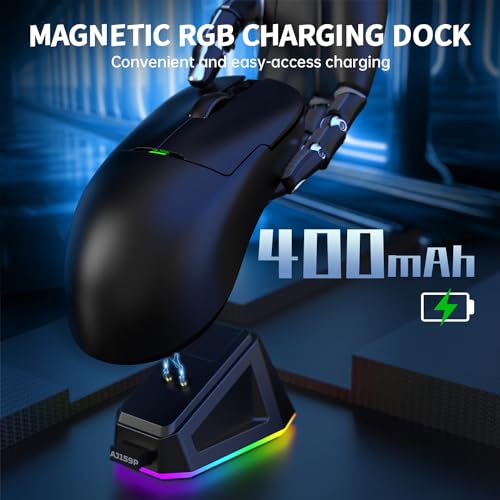 A-jazz Ajazz AJ159 Dual Mode 24GUSBC 56g Lightweight GamingOffice Mouse with PAW3395 Sensor 5 Programmable Buttons Up to 26KDPI with Magnetic Charging Dock for PCLaptopWinMac Black - Image 3