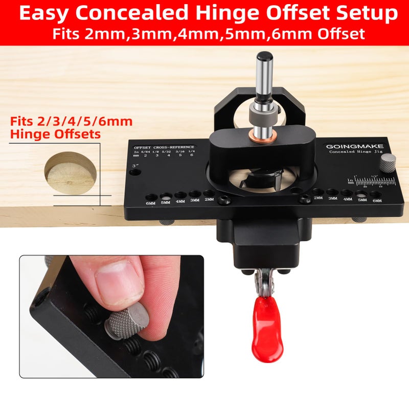 GOINGMAKE Metal Concealed Hinge Jig with Quick Clamp and Dust Vacuum Adapter Concealed Door Hinge Jig 35mm Cabinet Hinge Jig Hinge Hole Drilling Jig for Woodworking Door Cabinet Hinges Mounting Tool - Image 4