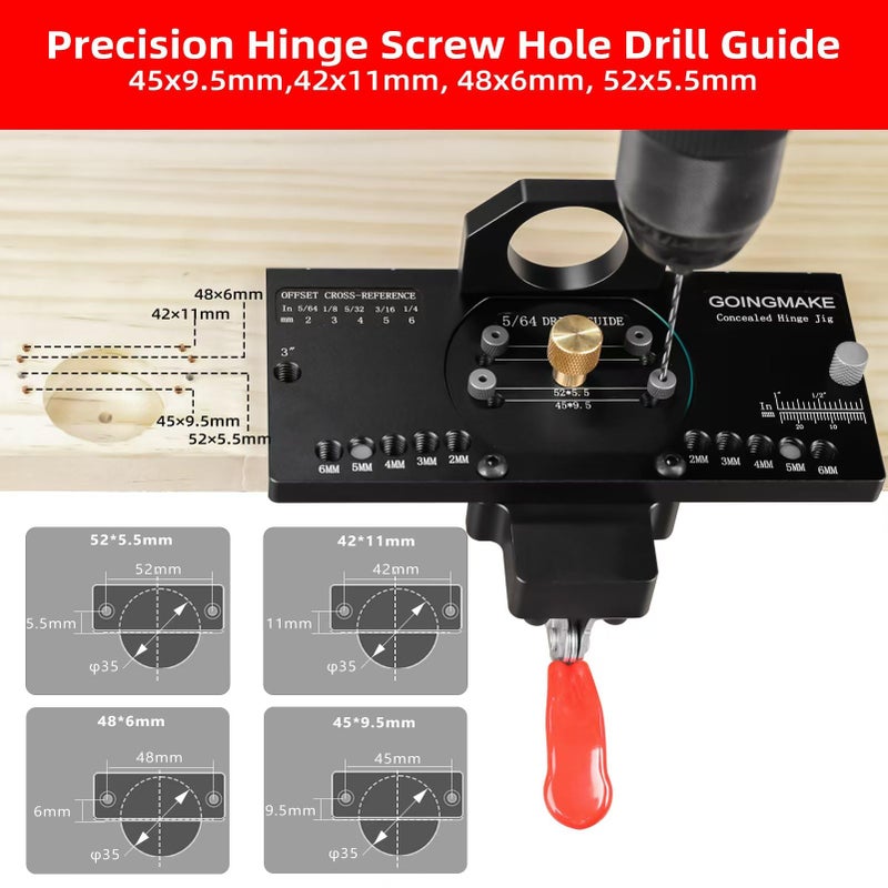 GOINGMAKE Metal Concealed Hinge Jig with Quick Clamp and Dust Vacuum Adapter Concealed Door Hinge Jig 35mm Cabinet Hinge Jig Hinge Hole Drilling Jig for Woodworking Door Cabinet Hinges Mounting Tool - Image 5