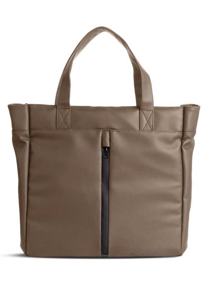 Ar supply AR Tote Bag by Arij Bags | Large Tote Bag for Laptop and Daily Use, Detachable and Adjustable Crossbody Strap, Spacious Main Compartment, Laptop Pocket, Multiple Inner Pockets and Quick Access Front Pocket (39 × 38 × 12 cm) (Coffee) - Image 1
