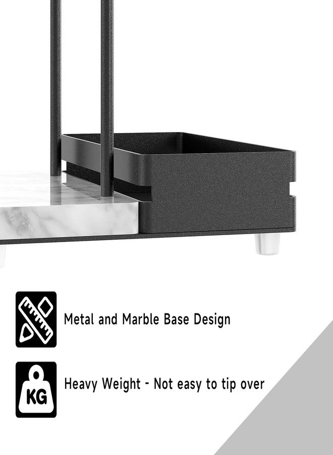 STWWO Napkin Holder, Marble Napkin Holder for Table with Salt and Pepper Shakers Caddy, Standing Paper Napkin Storage for Kitchen Dining Table Decor, Marble & Metal Base, Black - Image 2