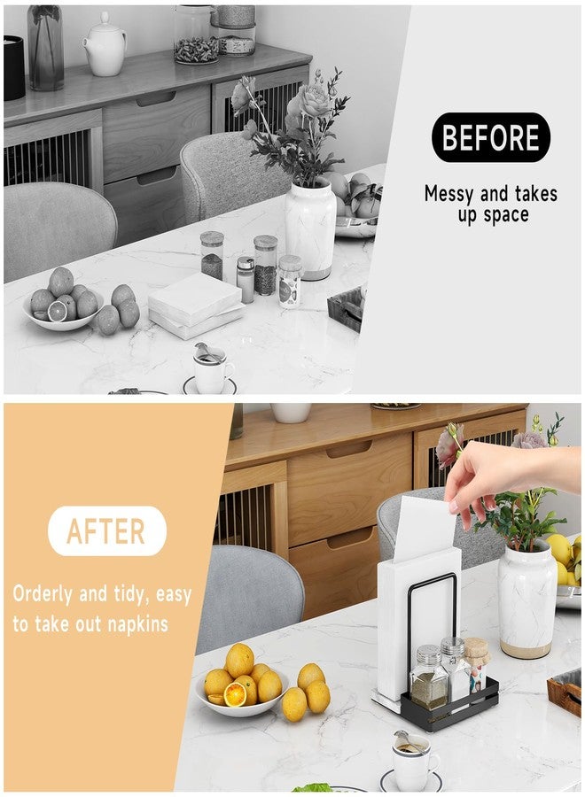 STWWO Napkin Holder, Marble Napkin Holder for Table with Salt and Pepper Shakers Caddy, Standing Paper Napkin Storage for Kitchen Dining Table Decor, Marble & Metal Base, Black - Image 4