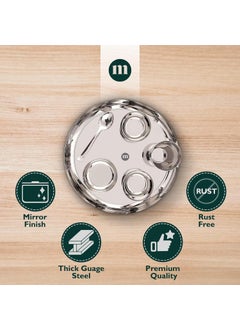 MARU MARU 6 Pieces Stainless Steel Dinner Set | Steel bartan Set for Kitchen | 1 Thali, 1 Halwa Plate, 2 Bowls, 1 Glass, 1 Spoon Steel Dinner Set of 6 - Silver (Size 13, 6pcs)  - Image 4