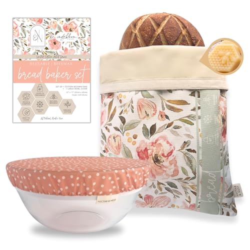 Nectar & Nest Bread Baker Set, Reusable Beeswax Bread Bags for Homemade Bread, Sourdough Bag, Organic Cotton Beeswax Bowl Cover, Limited-Edition Artist Series - Image 1