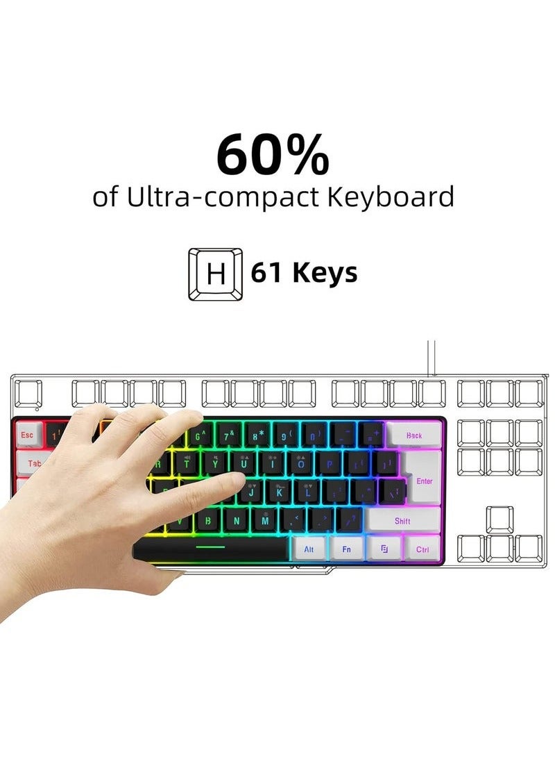 لوحة مفاتيح للألعاب ذات 61 مفتاحًا RGB سلكية صغيرة بنسبة 60% مقاومة للماء للاعبين - Image 3