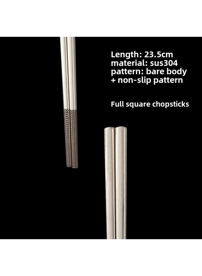 Daily Use Chopsticks Kitchen Utensils Cutlery Set - 9 Pieces Stainless Steel Chopsticks Stand Cleaning Brush-Color:Light Body + Anti-skid 23.5cm  - Image 1