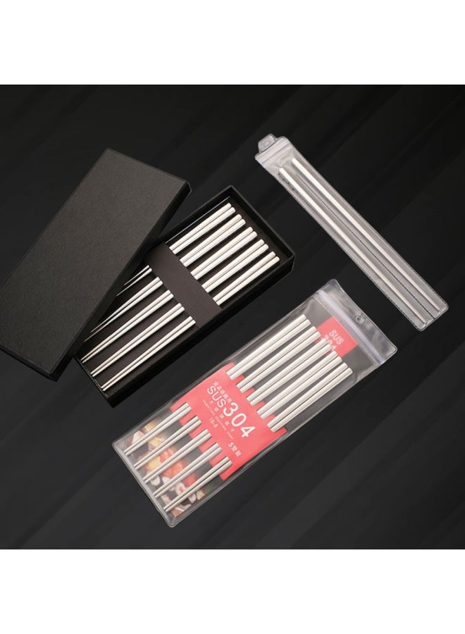 Daily Use Chopsticks Kitchen Utensils Cutlery Set - 9 Pieces Stainless Steel Chopsticks Stand Cleaning Brush-Color:Light Body + Anti-skid 23.5cm  - Image 5