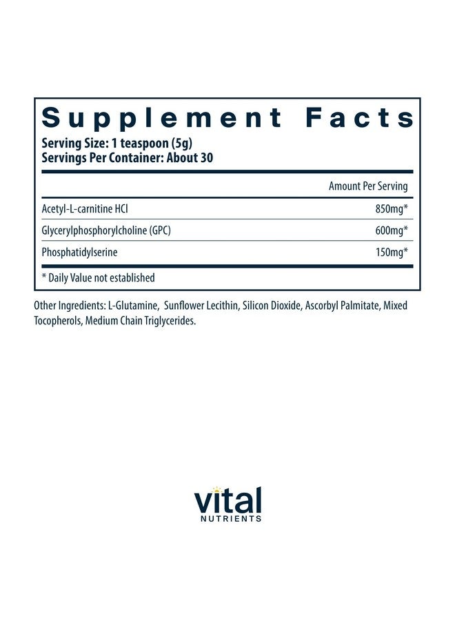 Vital Nutrients Vital Brain Powder | Phosphatidylserine, Acetyl-L-Carnitine Brain Supplement | Nootropic | Healthy Cognitive Function, Memory, Learning* | Gluten, Dairy, Soy Free | Unflavored | 150g - Image 2