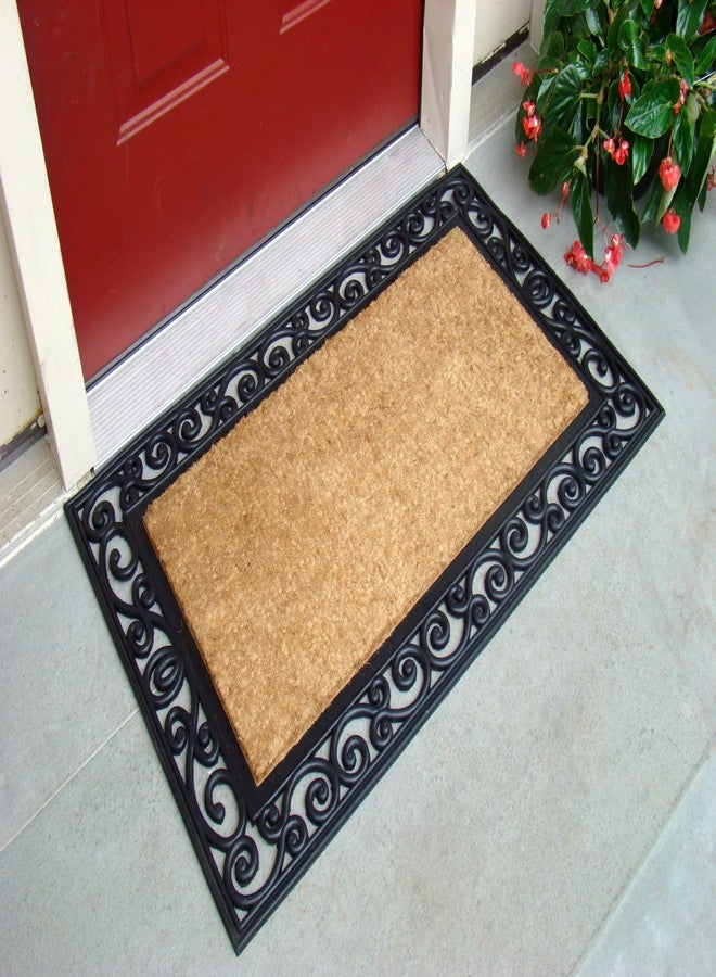 Kempf Inlaid Coir Doormat, 24" x 39", Natural Fiber Indoor/Outdoor Welcome Mat with Durable Non-Slip Backing for Front Door Entrances - Image 1