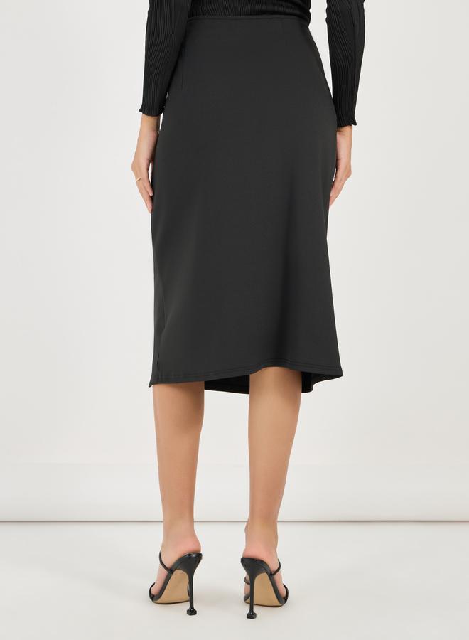 Styli Straight Fit Midi Skirt with Side Slit & Button Detail  - Image 4