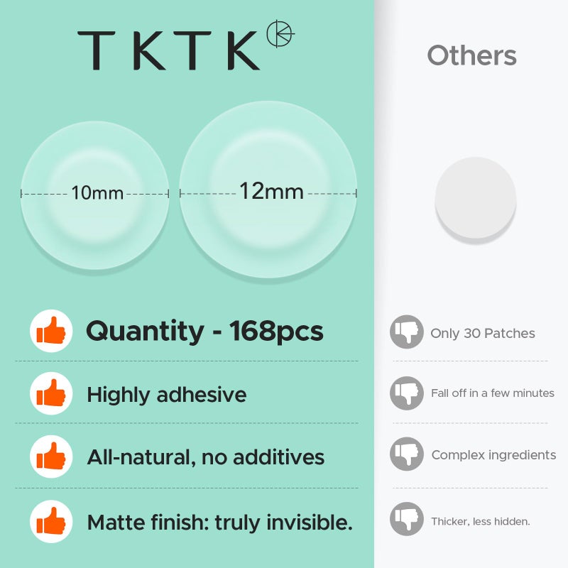 TKTK Pimple Patches for Face, 0.01cm Ultra-Thin Invisible Acne Patches, Hydrocolloid Patches for Breakouts, Absorbs Zits & Blemish, Suitable Under Makeup, 2 Sizes(10mm/12mm) 168 count - Image 5
