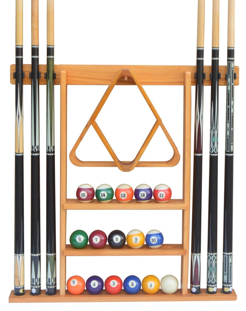 Flintar Wall mount Cue Rack Billiard Pool Cue Stick holder Made of Solid Hardwood CueRack Only OrangeOak Finish