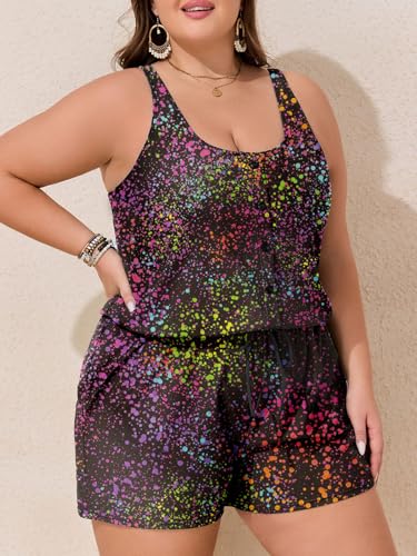 Summer Mae Plus Size Swim Romper One Piece Swimsuit Women Blouson Bathing Suit with Pockets 2026 Modest Swimwear Gradient Starry Sky 18 Plus - Image 3