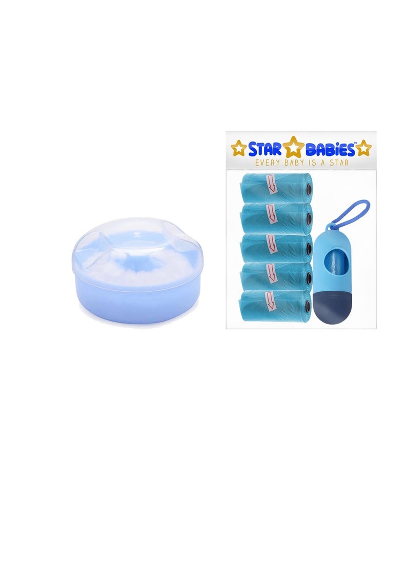 STAR BABiES Star Babies - Combo Pack of 2- Powder Puff  with Disposable Scented Bag (5 Pcs w/Dispenser) - Blue  - Image 1