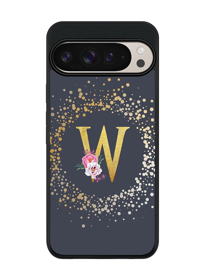 Stylizedd For Google Pixel 9 Pro XL Case,Slim fit Camera Protection, Shockproof Thin Phone cover - Custom Monogram Floral - W (Grey ) - Image 1