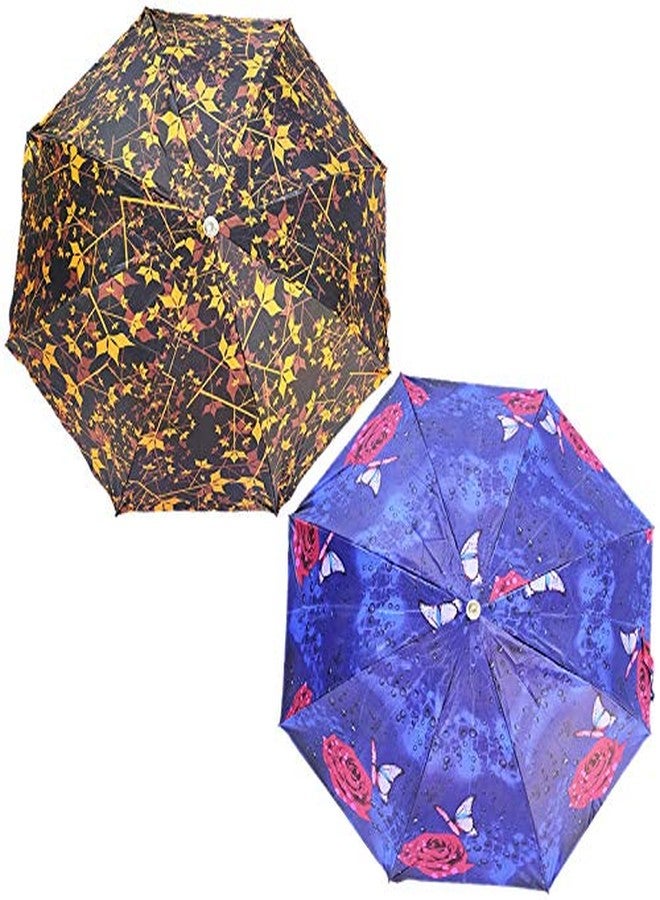 RAINPOPSON 2 Fold Printed Big Size Umbrella for Women & Men UV Protection Office Umbrella Combo for Girls/Men/Women (Multicolor Printed) - Set of 2 - Image 1