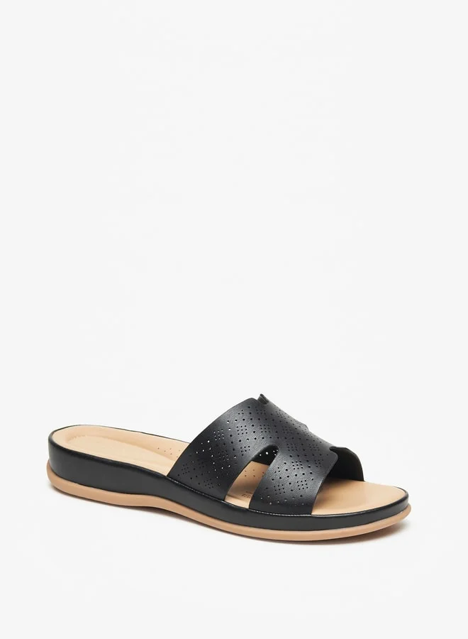 لو كونفورت Women's Lazer Cut Detail Slip-On Sandals