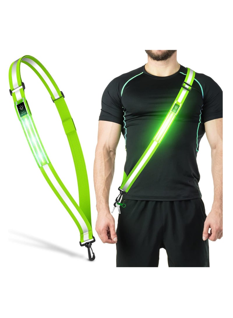 Meetion LED Safety Belt Sash, Reflective Walking Gear Nighttime Visibility Accessories Rechargeable Safety Lights High Visibility Running Equipment Illuminated Dog Walking Tools for Men Women Kids Safety (Green)  - Image 1