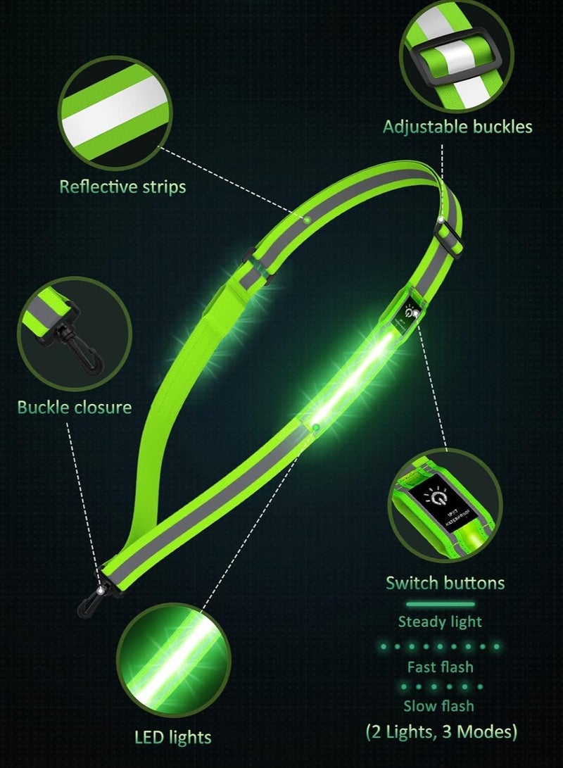 Meetion LED Safety Belt Sash, Reflective Walking Gear Nighttime Visibility Accessories Rechargeable Safety Lights High Visibility Running Equipment Illuminated Dog Walking Tools for Men Women Kids Safety (Green)  - Image 4