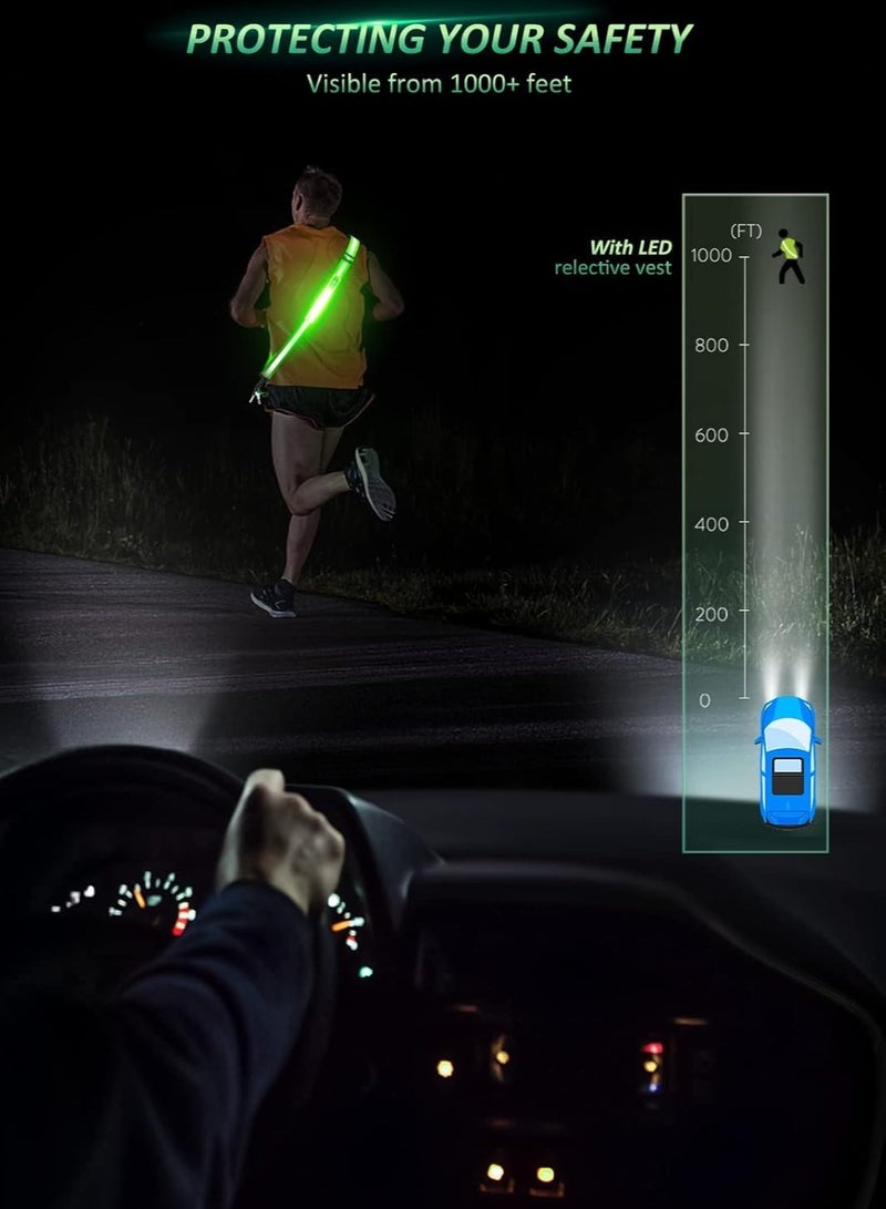 Meetion LED Safety Belt Sash, Reflective Walking Gear Nighttime Visibility Accessories Rechargeable Safety Lights High Visibility Running Equipment Illuminated Dog Walking Tools for Men Women Kids Safety (Green)  - Image 2