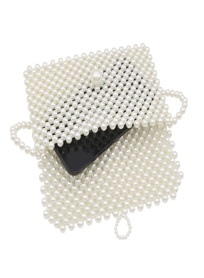 Amamcy Women's White Beaded Pearl Handbag - Vintage Clutch Wristlet Mini Evening Bag for Party (Big) - Image 5