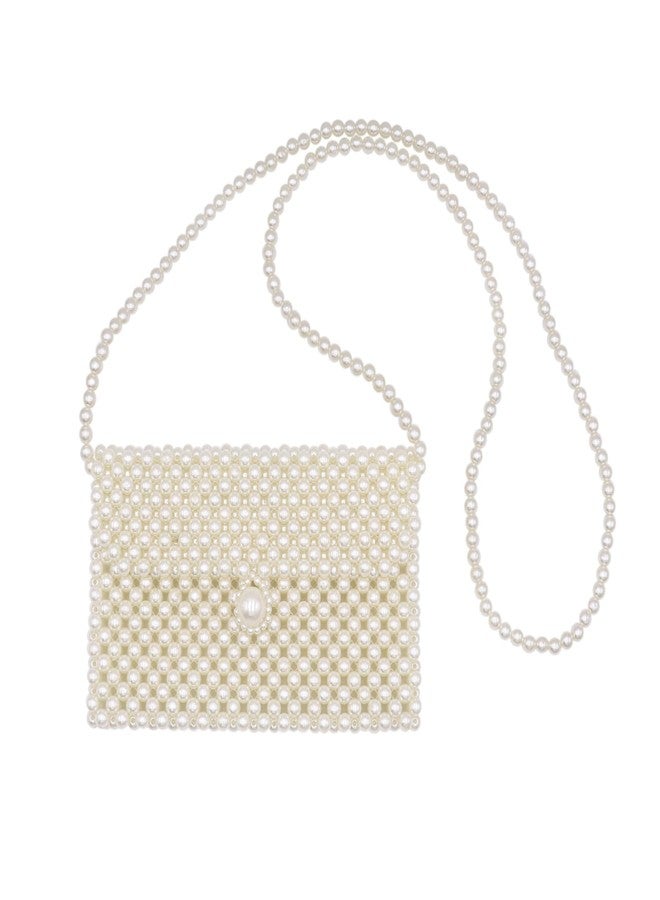 Amamcy Women's White Beaded Pearl Handbag - Vintage Clutch Wristlet Mini Evening Bag for Party (Big) - Image 1