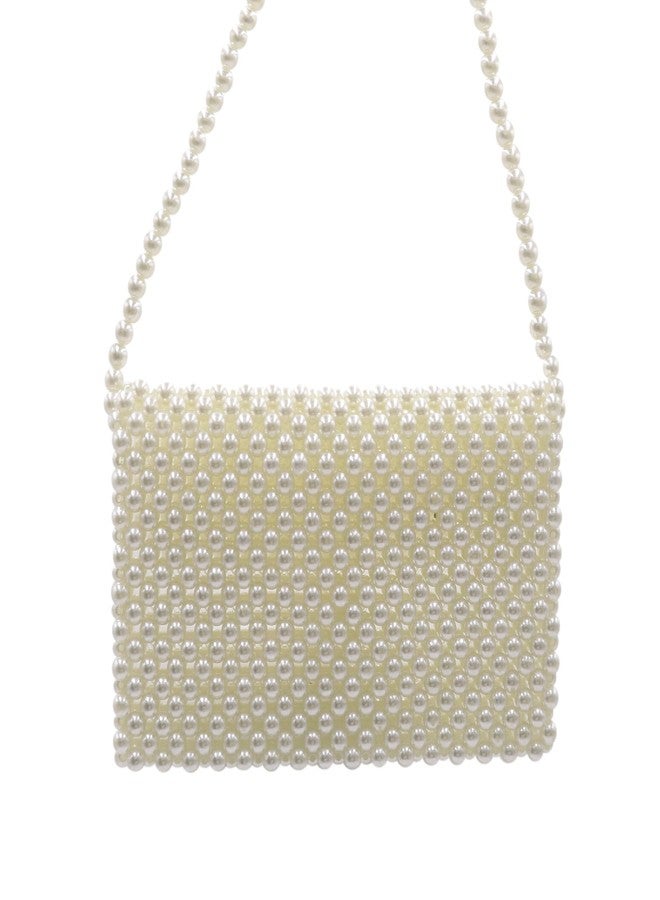 Amamcy Women's White Beaded Pearl Handbag - Vintage Clutch Wristlet Mini Evening Bag for Party (Big) - Image 3