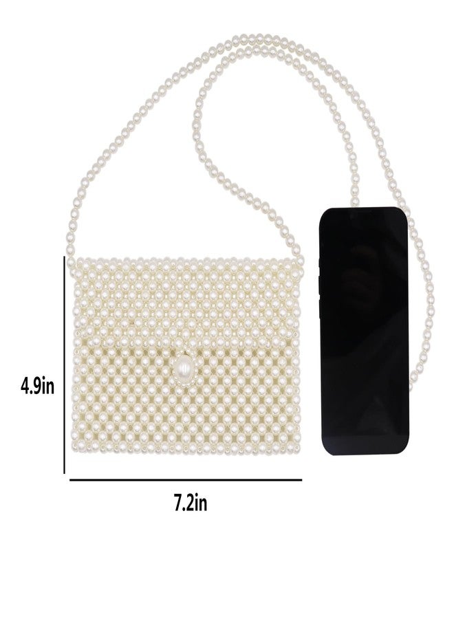 Amamcy Women's White Beaded Pearl Handbag - Vintage Clutch Wristlet Mini Evening Bag for Party (Big) - Image 4