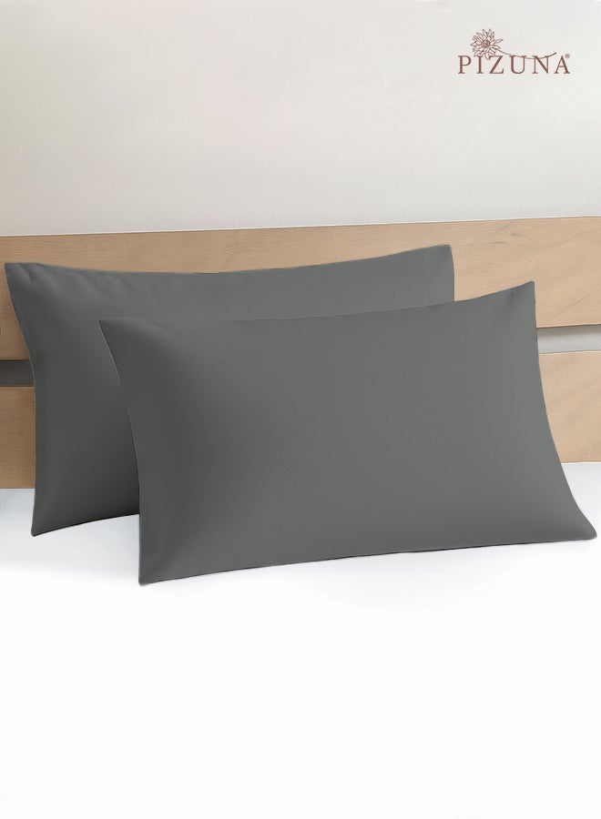 Pure 100% Cotton Pillow Case 48 x 74 cm Dark Grey, 400 Thread Count Soft Luxurious Long Staple Cotton Sateen Weave Pillow Cover (Cooling Pillowcase Dark Grey - 2 PC)
