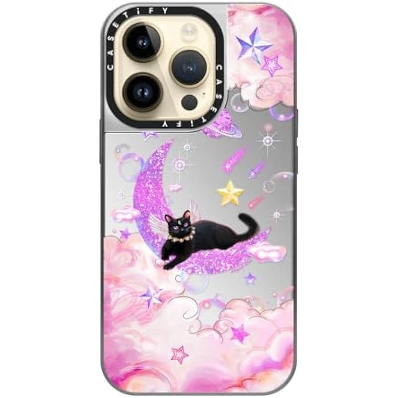 Casetify Mirror Case for iPhone 14 Pro Compatible with Magsafe - The Cat from The Moon - Silver on Silver - Image 4