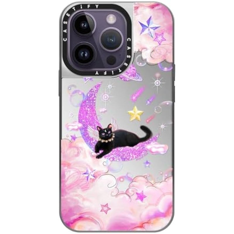 Casetify Mirror Case for iPhone 14 Pro Compatible with Magsafe - The Cat from The Moon - Silver on Silver - Image 2
