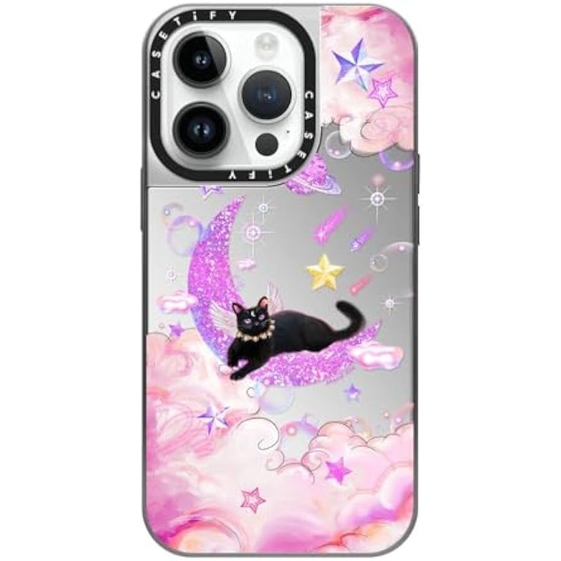 Casetify Mirror Case for iPhone 14 Pro Compatible with Magsafe - The Cat from The Moon - Silver on Silver - Image 1