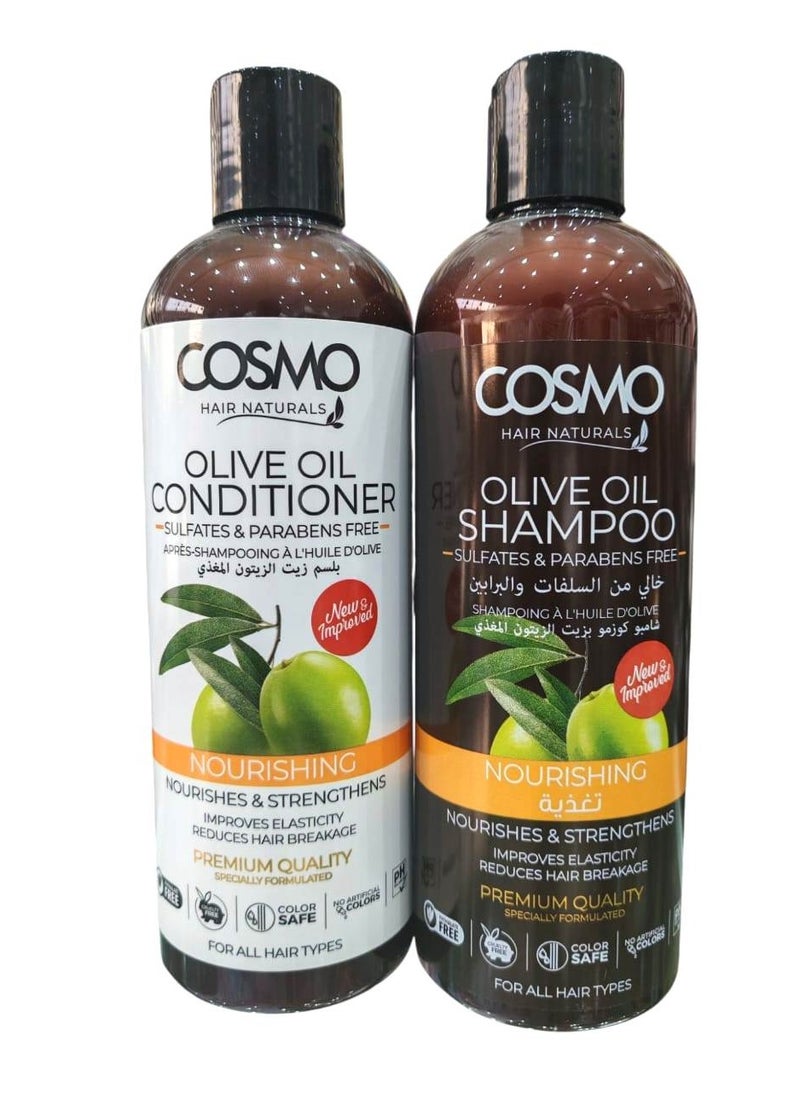 COSMO Shampoo 480 ml and Conditioner 480 ml With Nourishing Olive Oil  Free of Sulfates and Parabens. 
