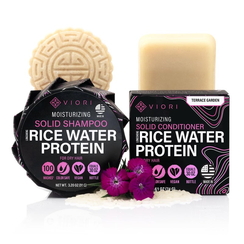 Viori Terrace Garden Shampoo and Conditioner Bar Set Made with Rice Water  Handcrafted Sulfate Free Shampoo and Conditioner